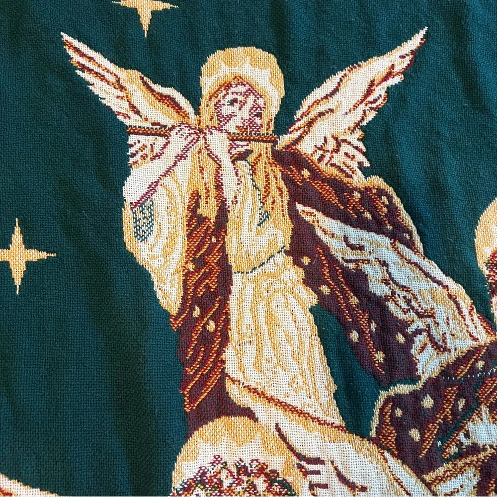 Festive Holiday Tapestry Throw blanket cover with Angels 46” x 66”